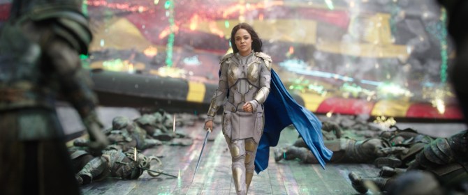 Tessa Thompson as a Valkyrie in Thor Ragnarok